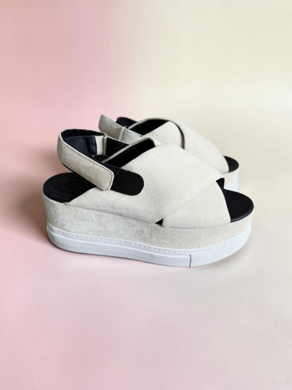 MM6 MAISON MARGIELA Ivory Suede Platform Sandals Size 37 / US 7